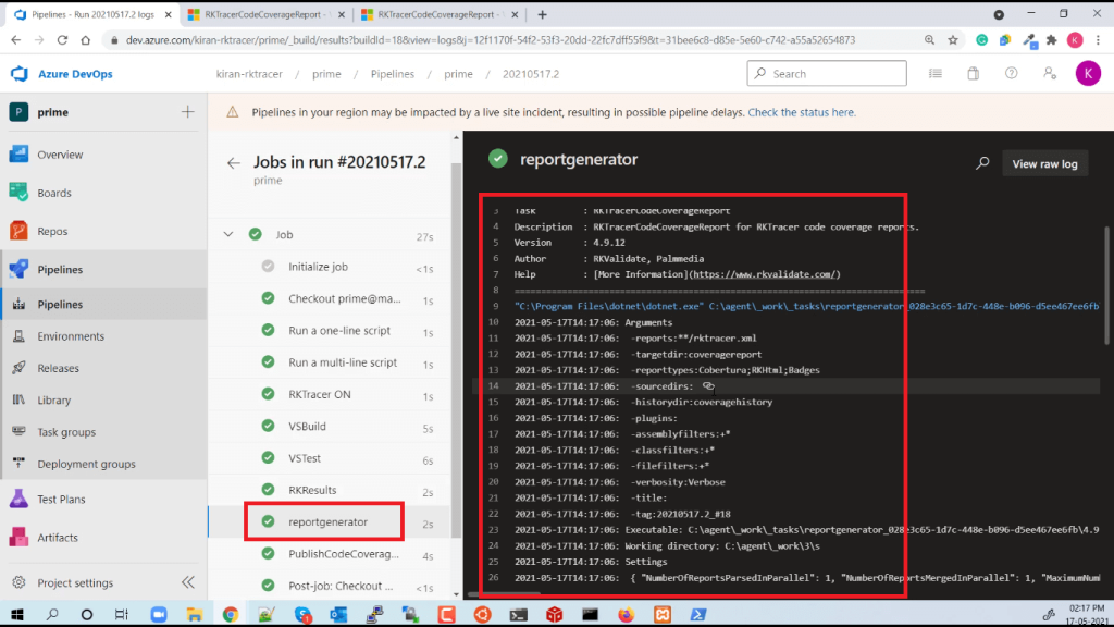 Code Coverage Report in Azure Devops pipeline step 1