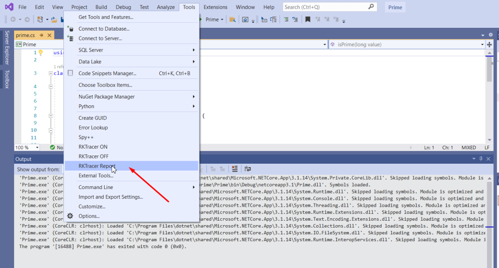 Csharp Code Coverage in Visual Studio IDE step 4