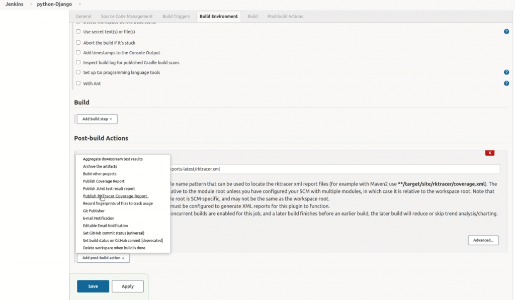 Installation of code coverage tool Jenkins step 1