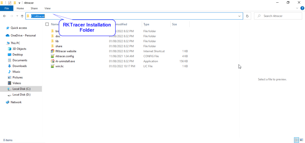 RKTracer installation folder