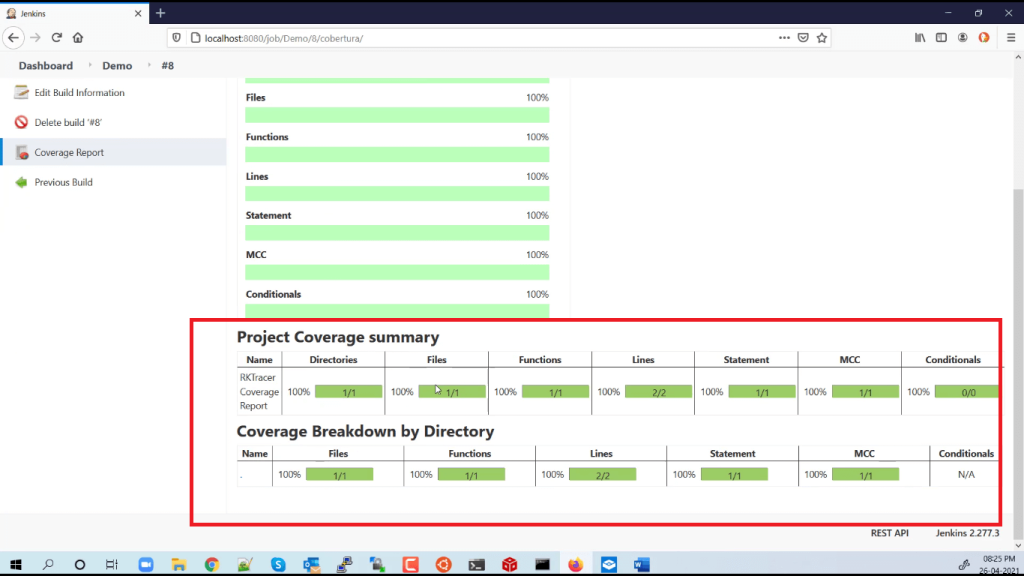 publish code coverage in Jenkins step 8